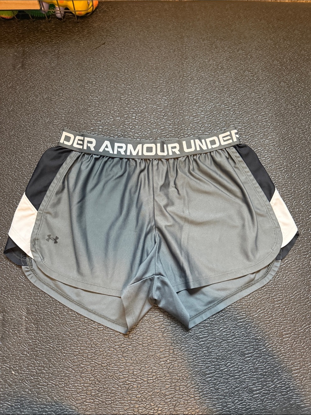 Women’s Under Armour Gray Athletic Running Shorts with Black & White Panels